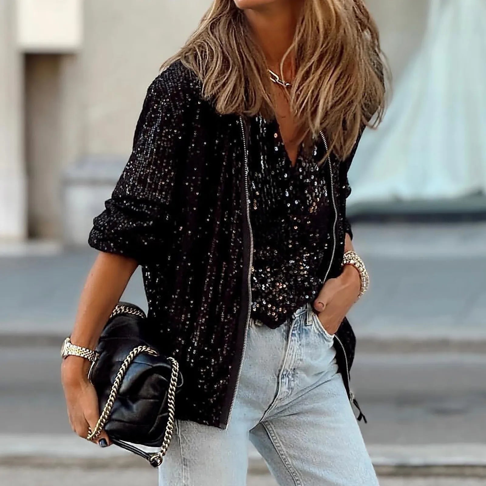 Sequin Cropped Glitter Jacket