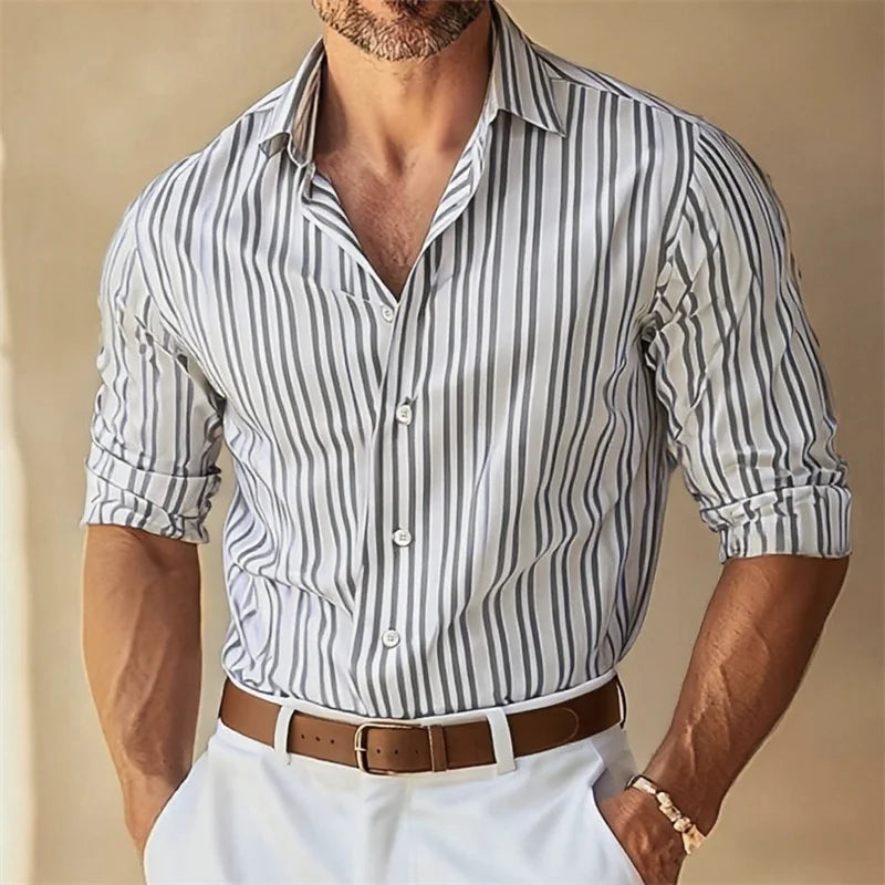 Men's Slim Fit Striped Collar Formal Shirt