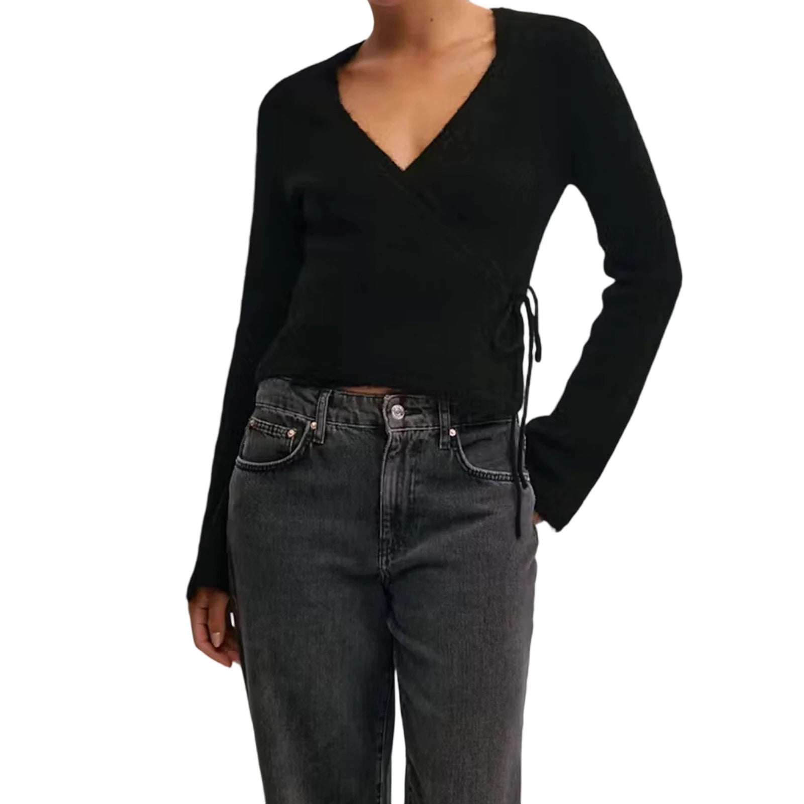 V-Neck Side Tie Cardigan