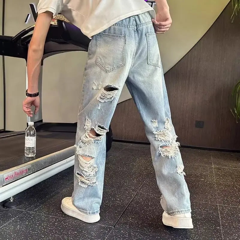 Men's ripped wide leg jeans