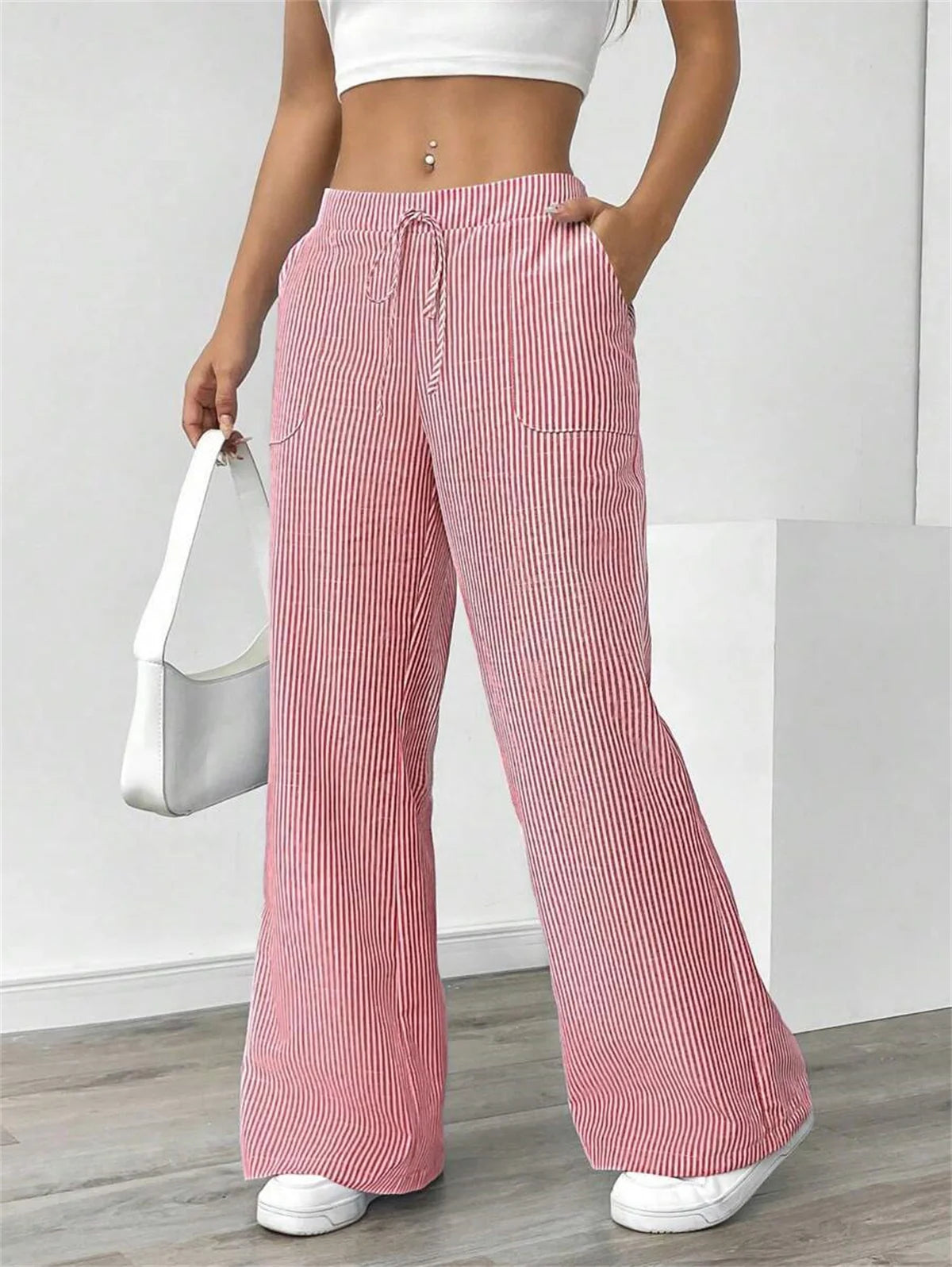 Stripe Wide-Leg Pants