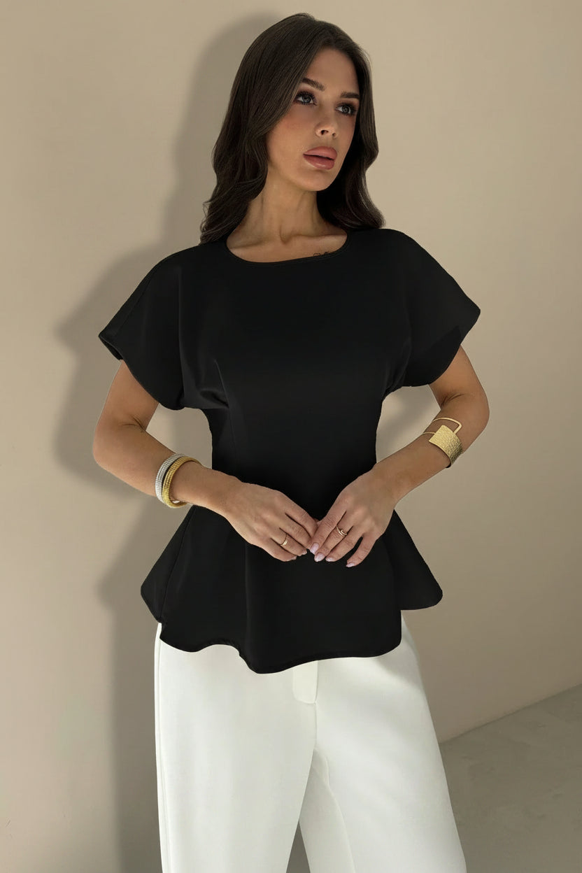 Women Minimalist Black Peplum Blouse