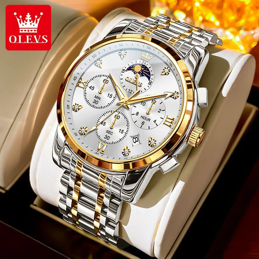 Men’s Stainless Steel Moon Phase Quartz Watch
