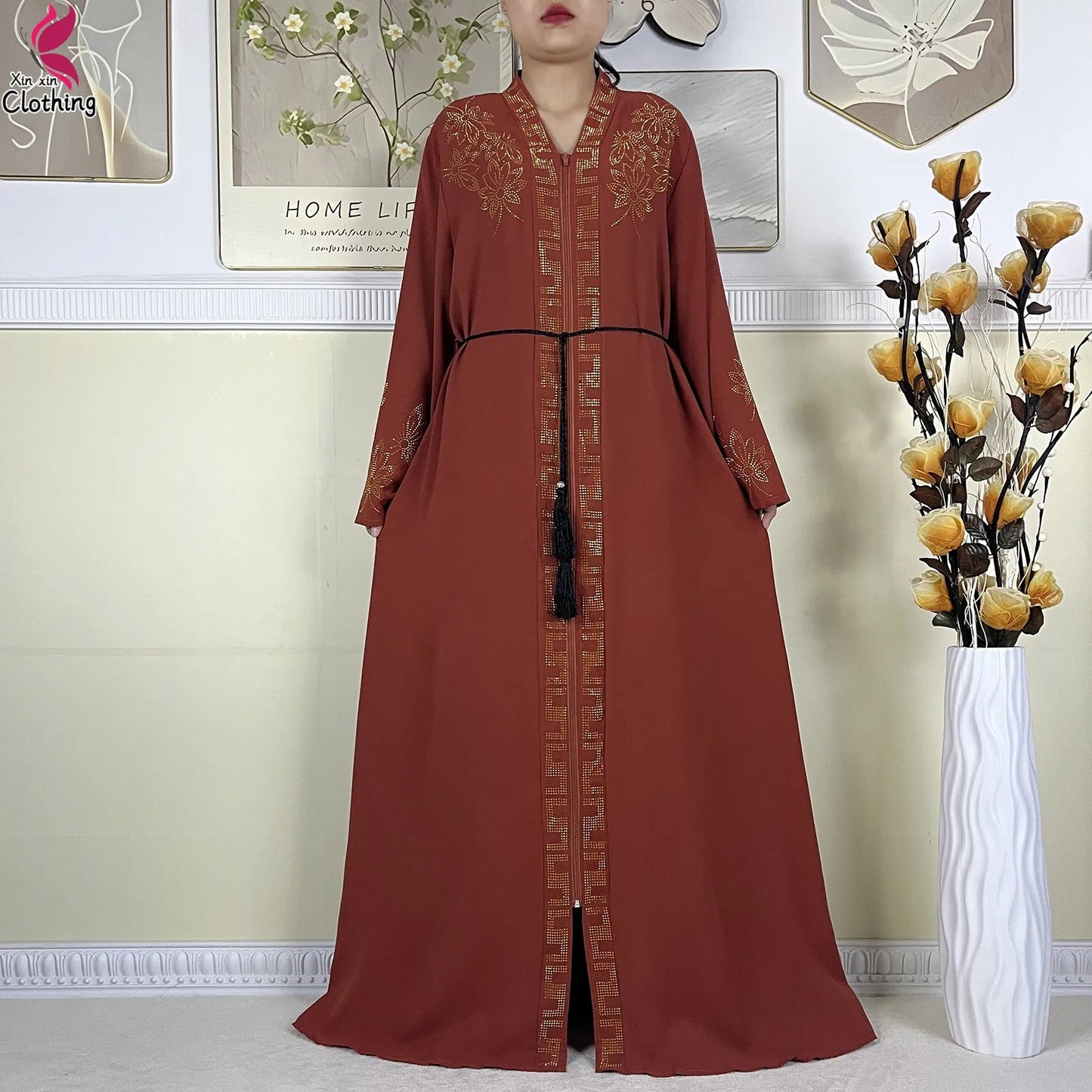 Elegant Women’s Long Sleeve Abaya with Turban