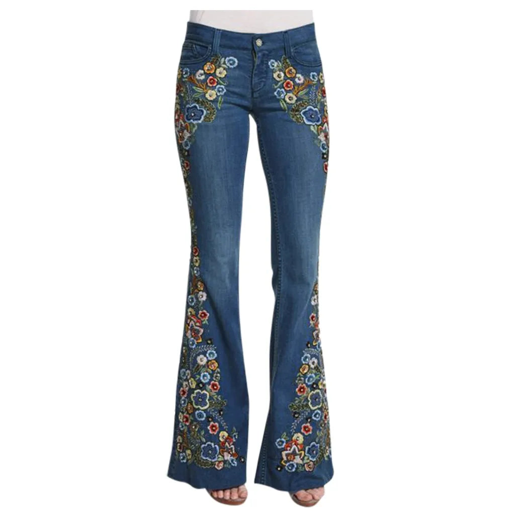 Women Floral  Wide Leg Jeans