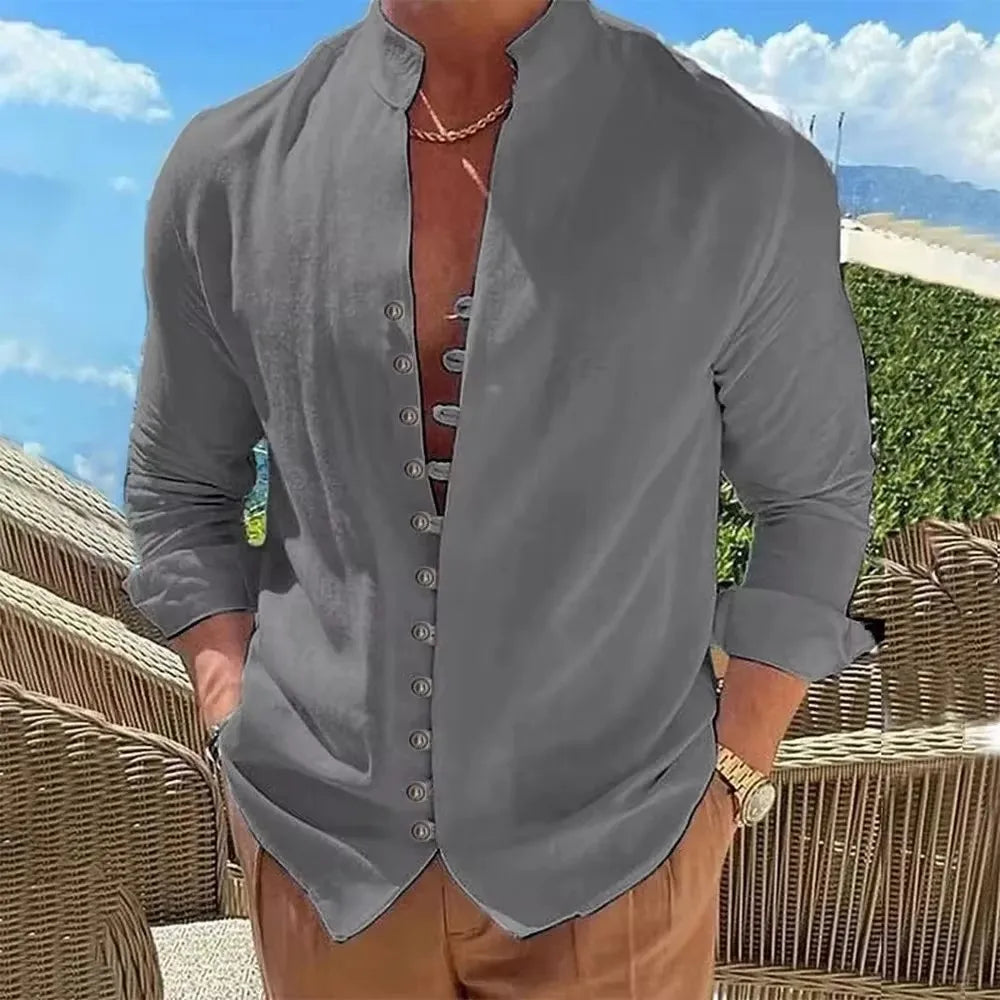 Men Linen Shirt Button Up