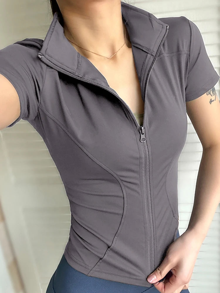 Women Quick Dry Zip Up Yoga Training Top