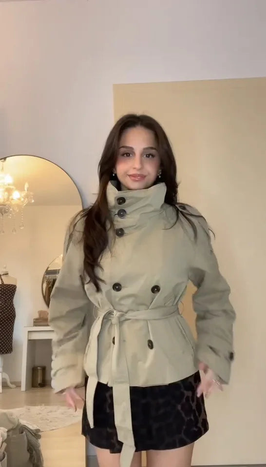 Women’s Belted Waist Cropped Trench Jacket