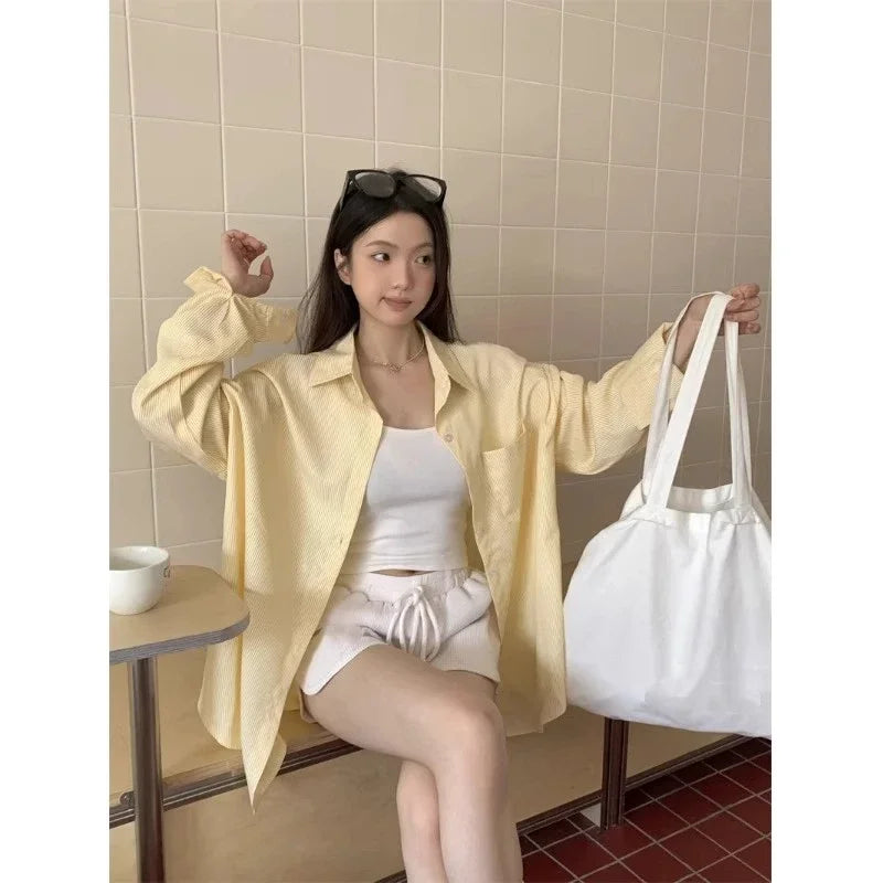 Women's Striped Lapel Blouse