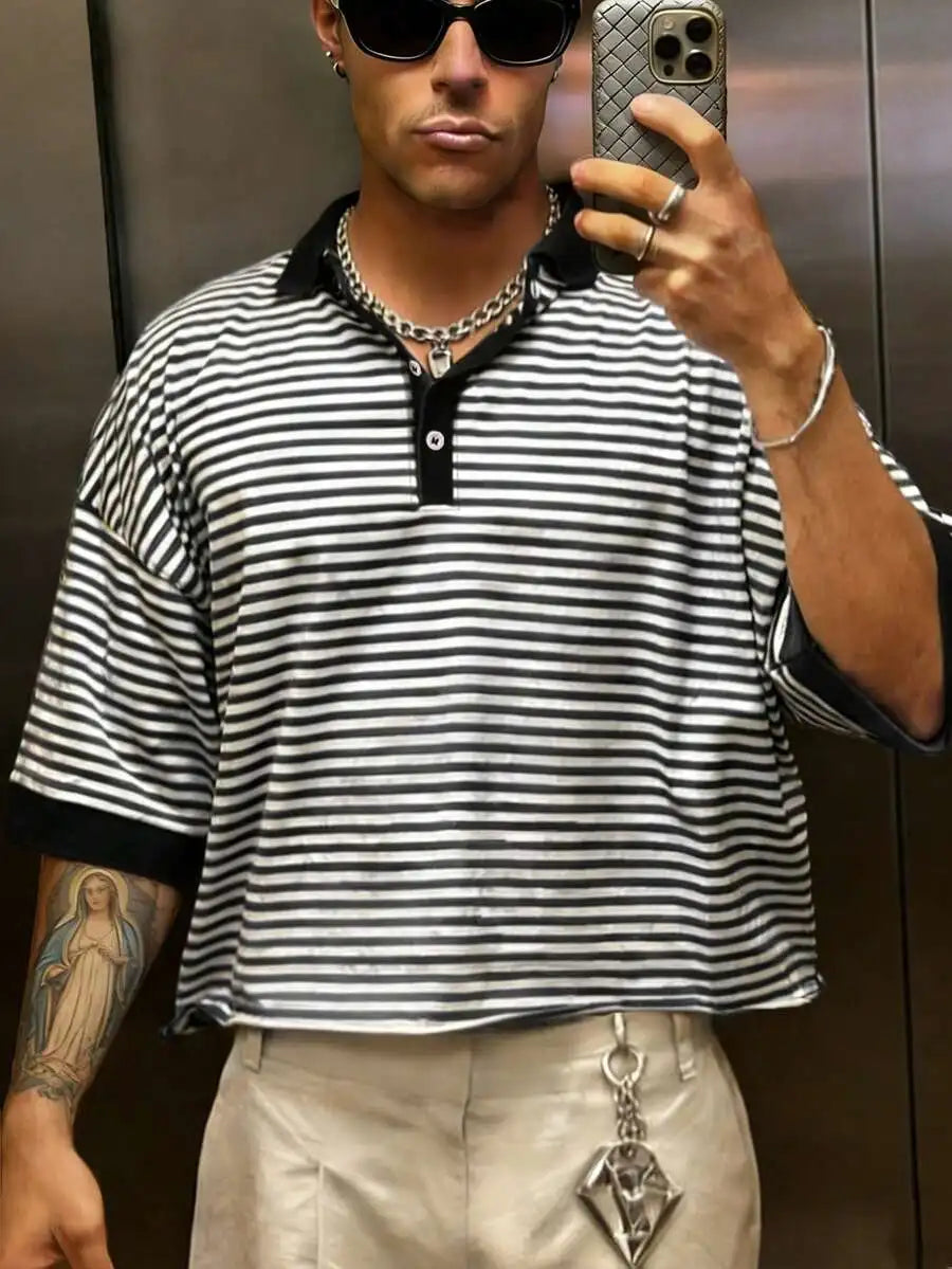 Men's Brown Striped Cropped t-shirt