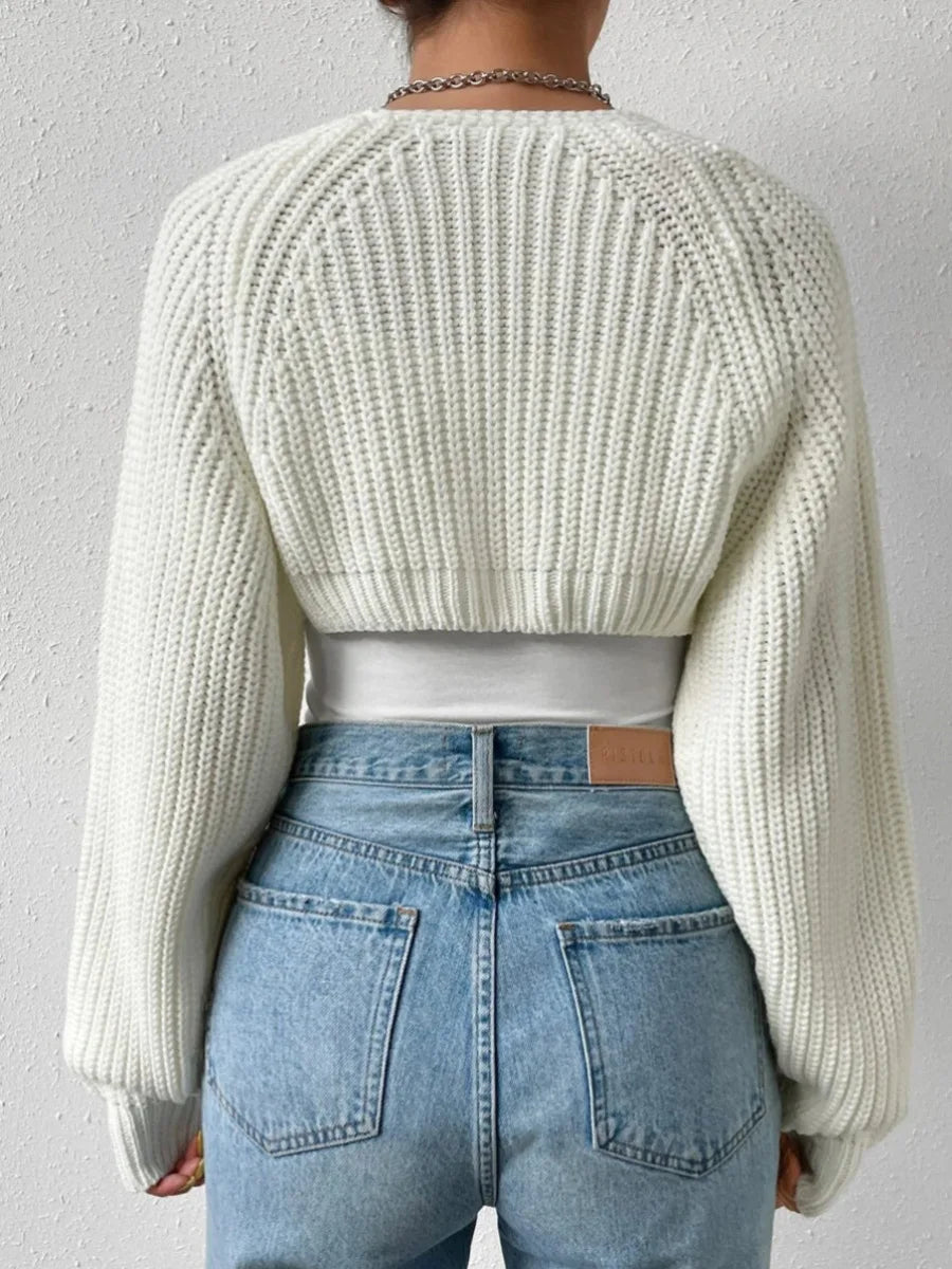 Women Ribbed Knit Cropped Cardigan Shrug