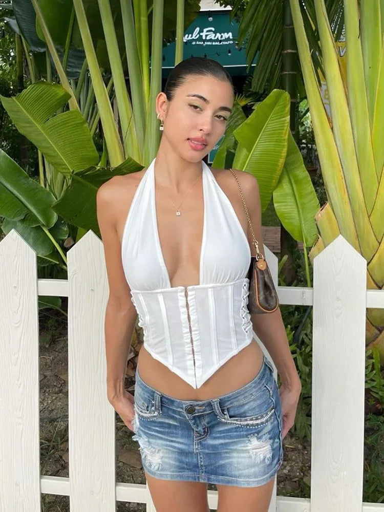 V-Neck Backless Crop Top