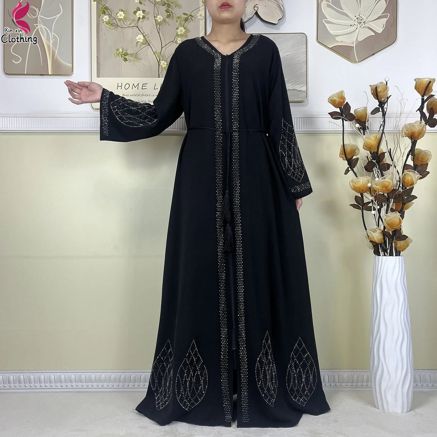 Elegant Women’s Long Sleeve Abaya with Turban