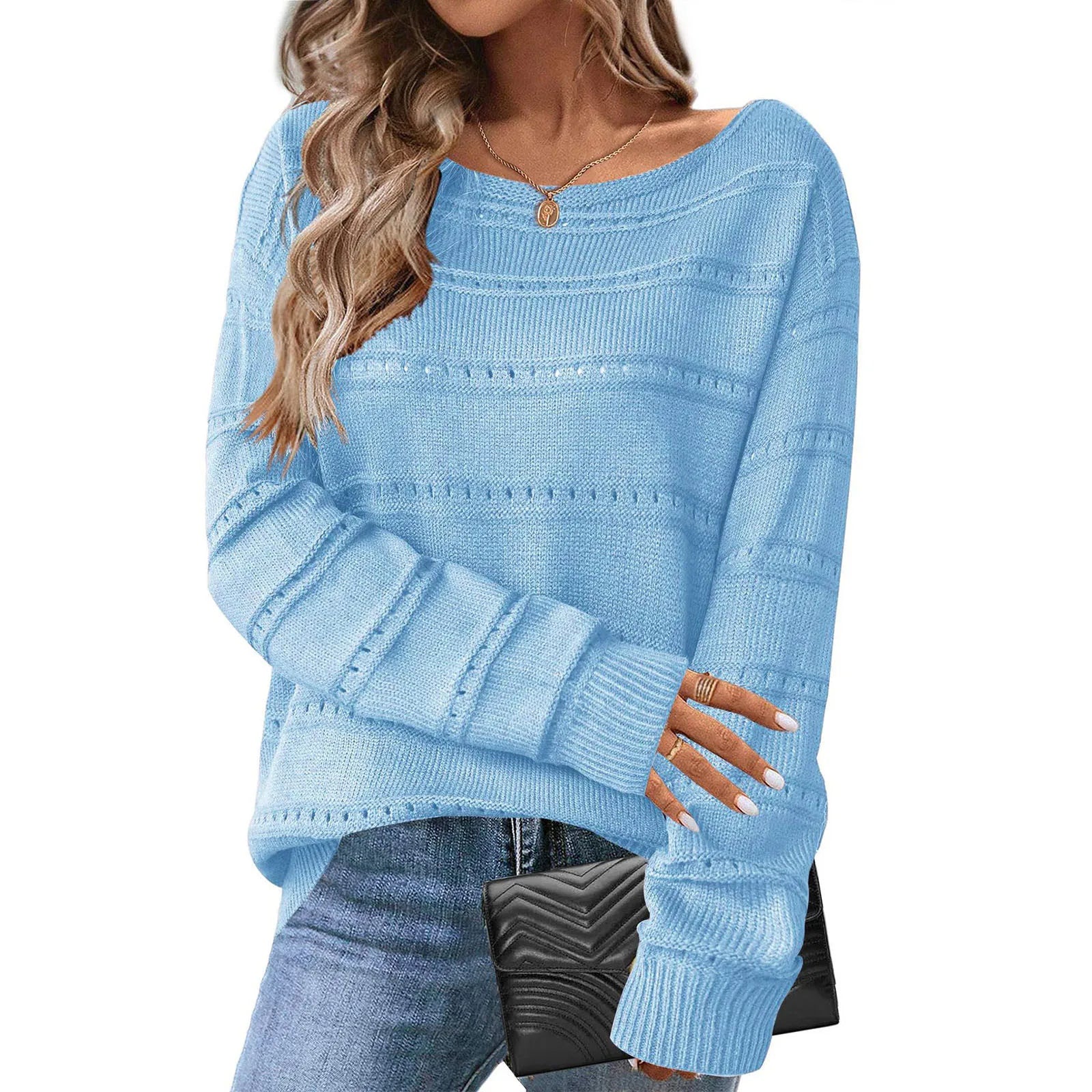 Off-Shoulder Hollow Sweater