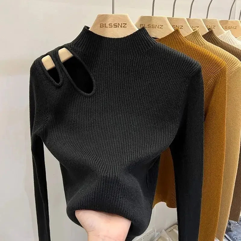 Hollow-Out Turtleneck Sweater