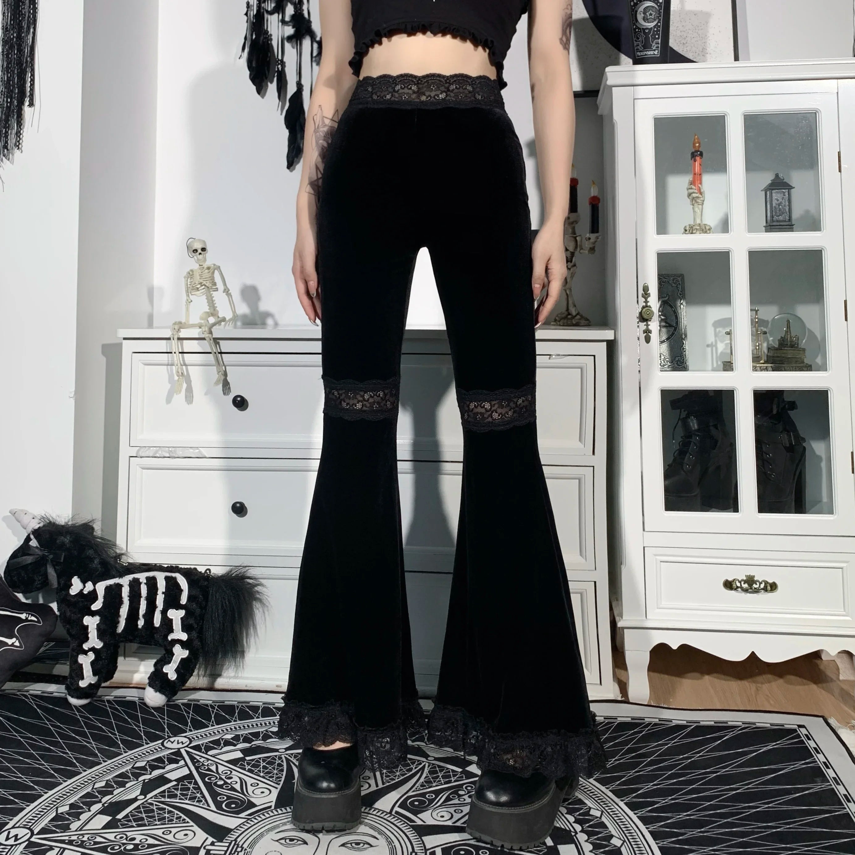 Mall Goth Flared Velvet Pants