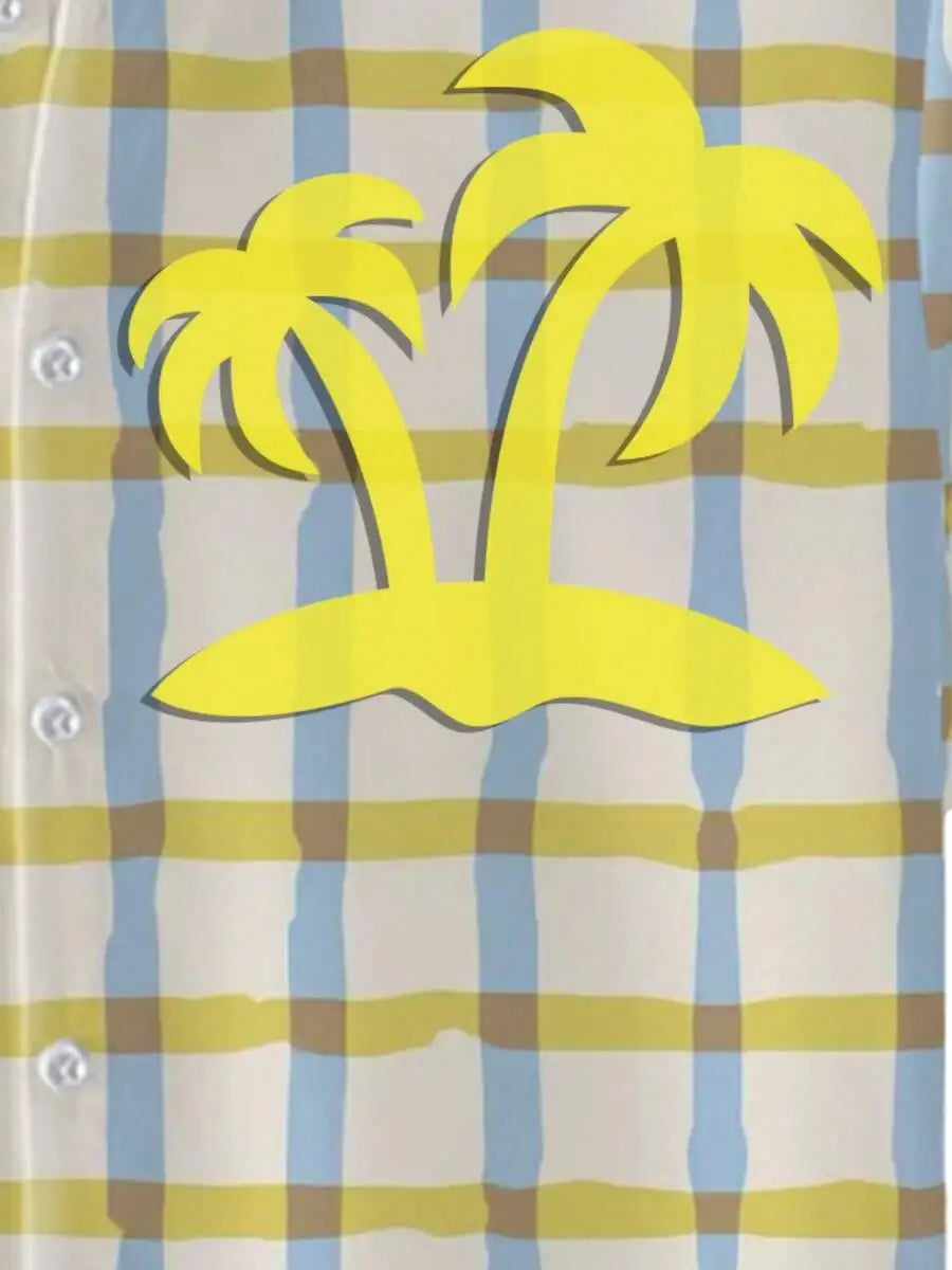 Men's Plaid Palm Tree Button Up Shirt
