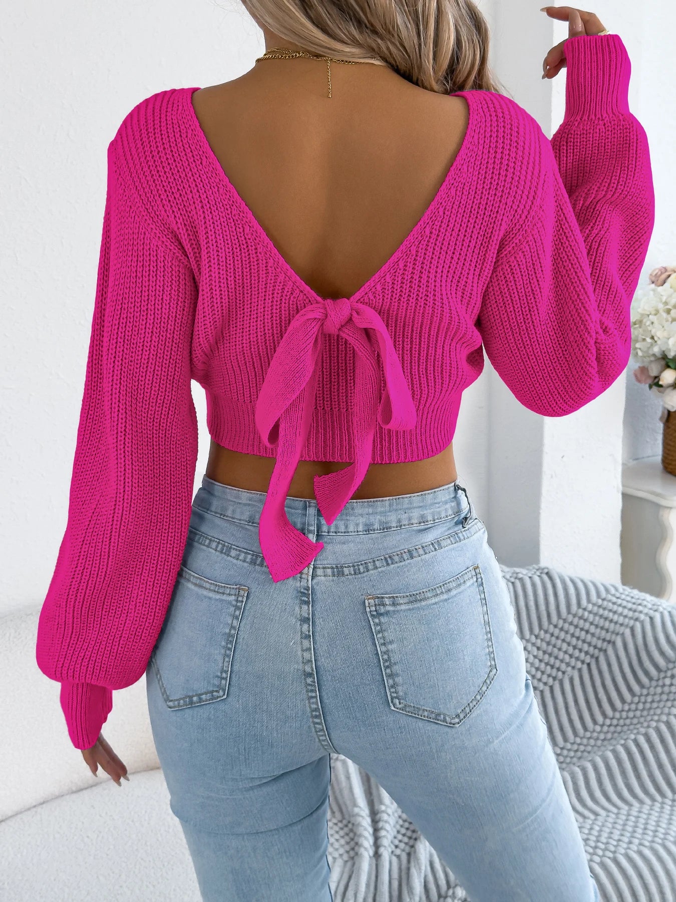 Backless Bow Tie Sweater