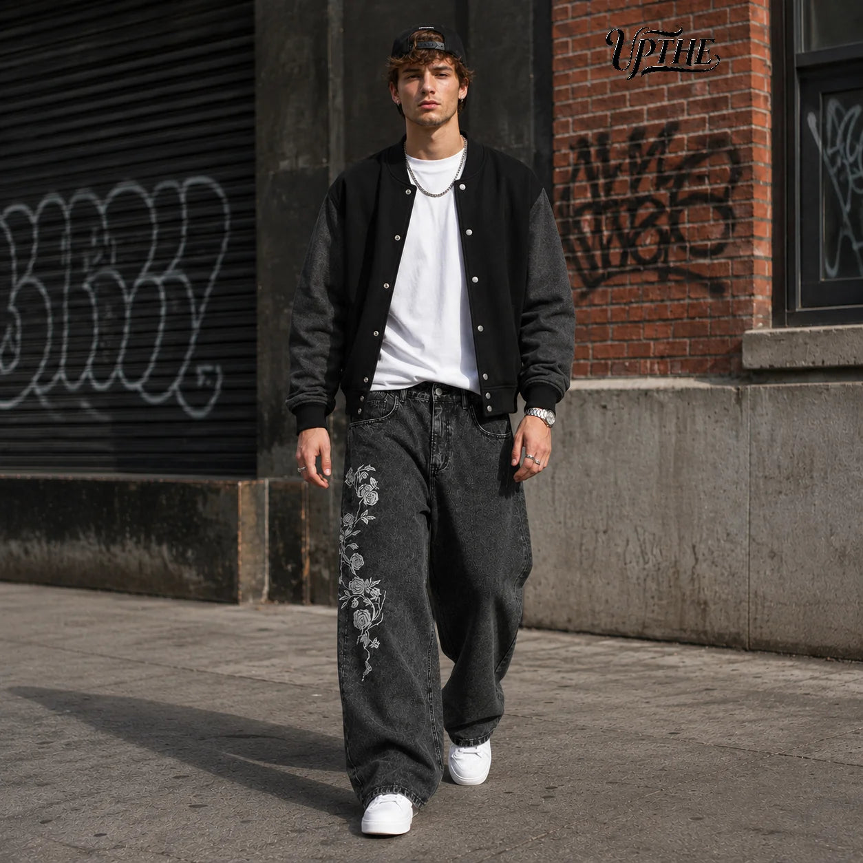 Men’s Y2K Rose Embroidery Wide Leg Jeans