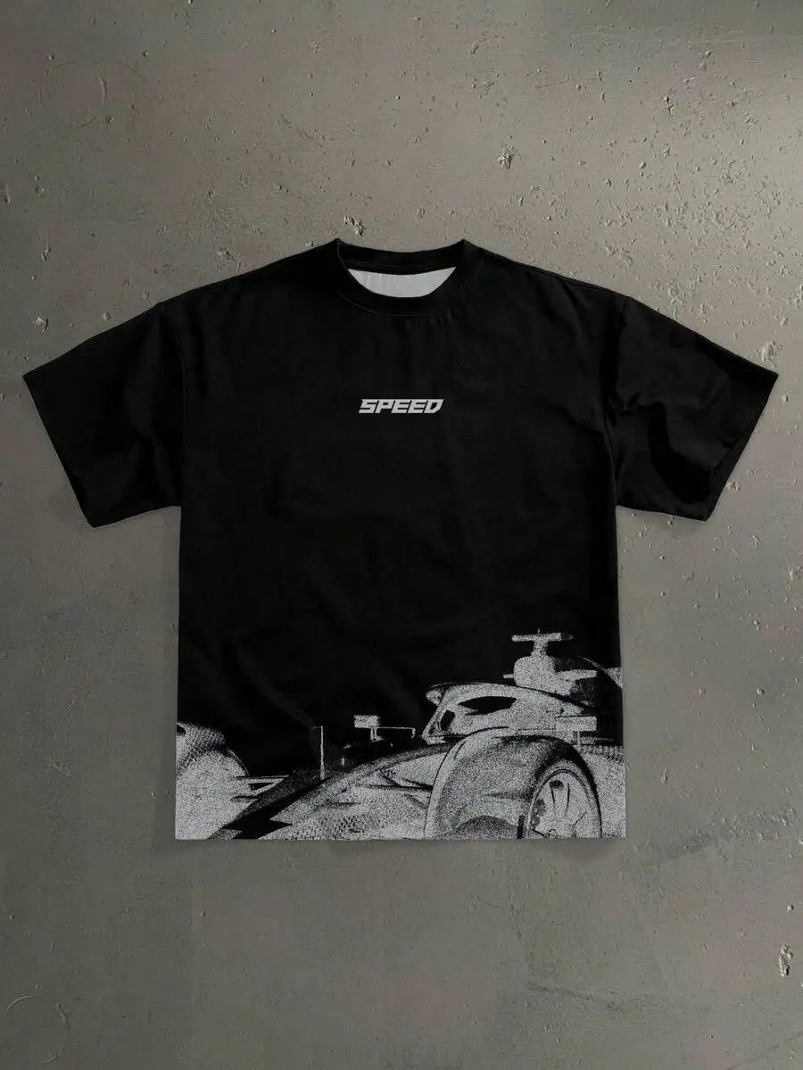 Men Racing Car Print Loose Fit T Shirt