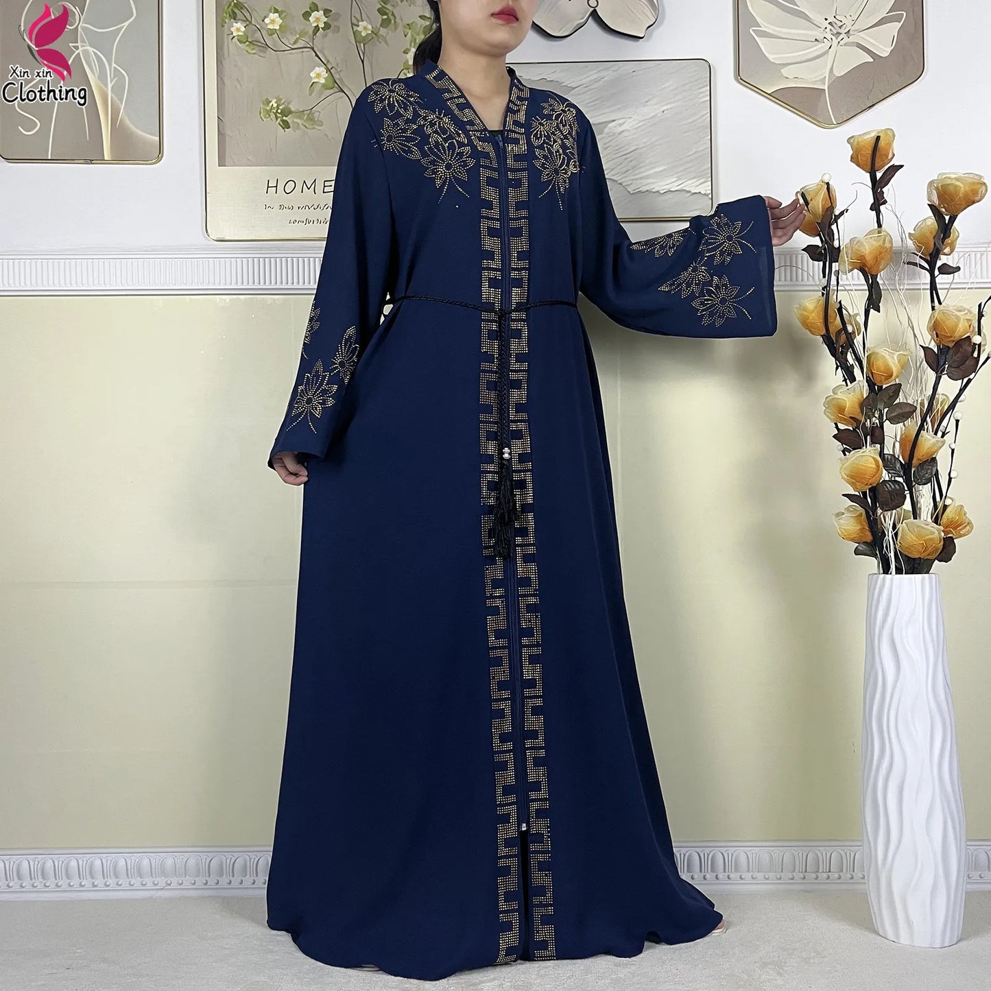 Elegant Women’s Long Sleeve Abaya with Turban