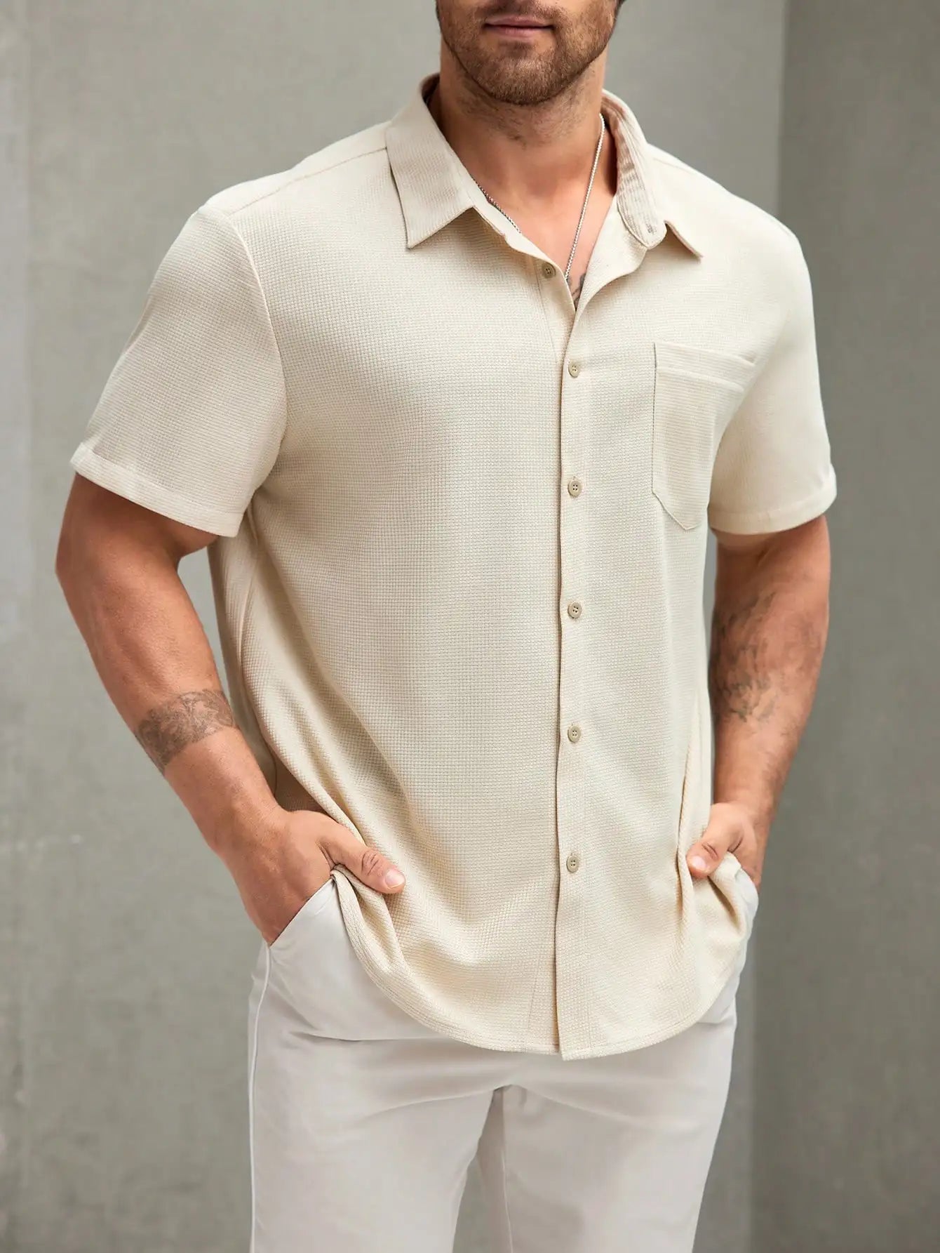 Men's Solid Color Casual Button Front Shirt