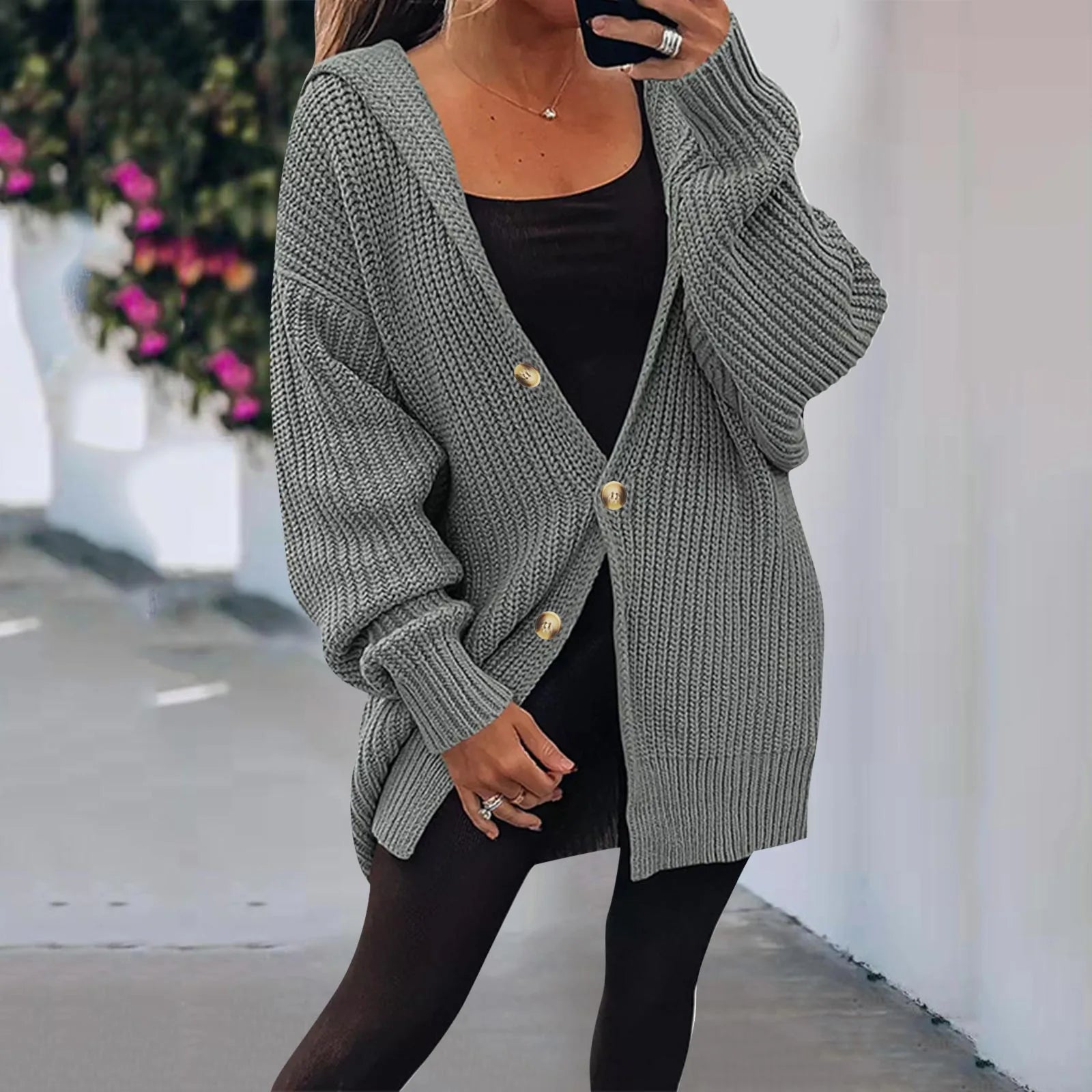 Hooded Knit Cardigan Coat