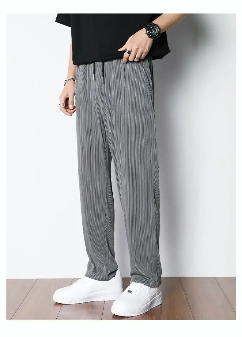 Men’s Summer White Ice Silk Wide-Leg Casual Pants