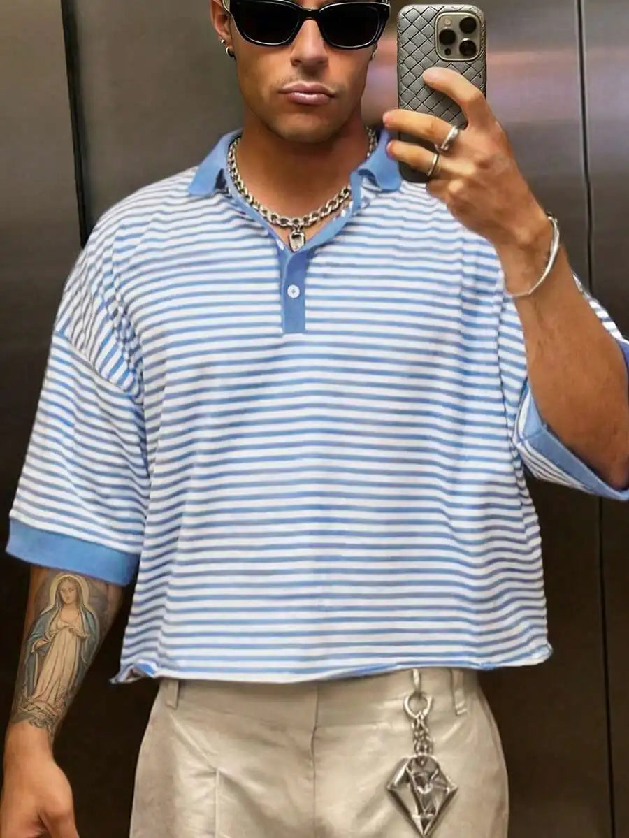 Men's Brown Striped Cropped t-shirt