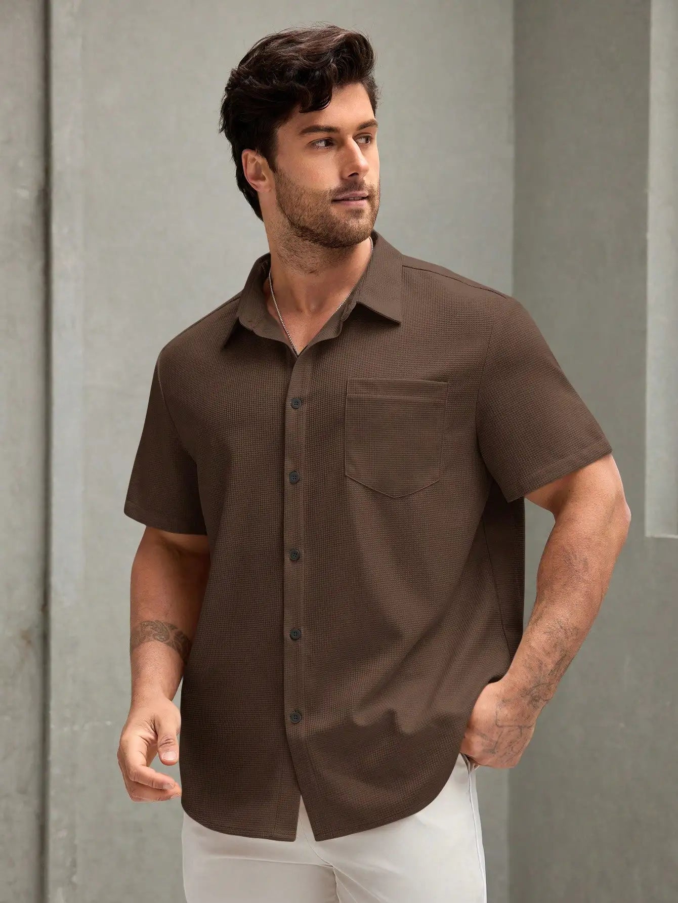 Men's Solid Color Casual Button Front Shirt