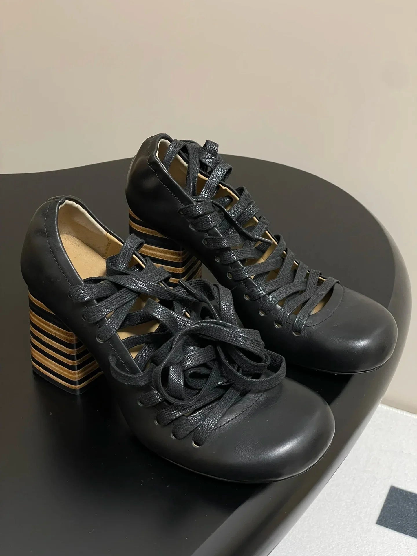 Lace-Up Leather Pumps