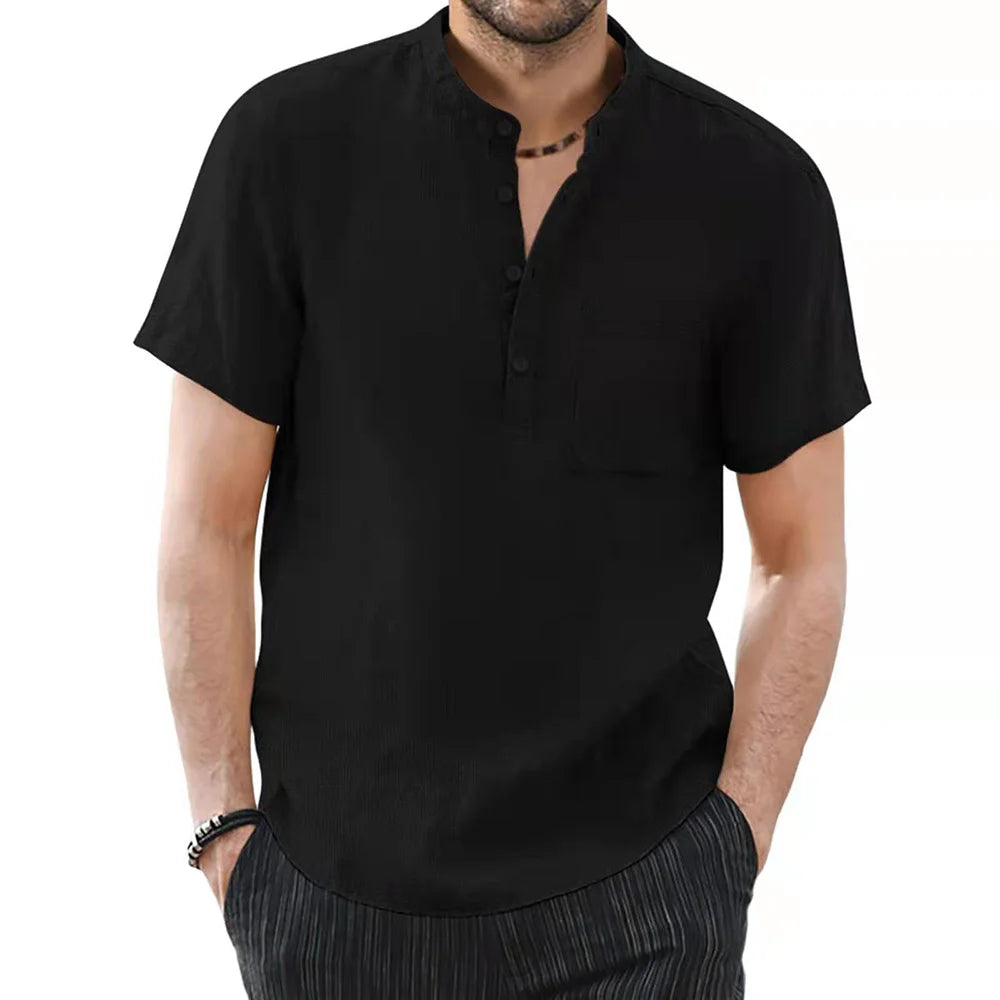 Men Linen Casual Short Sleeve T Shirt