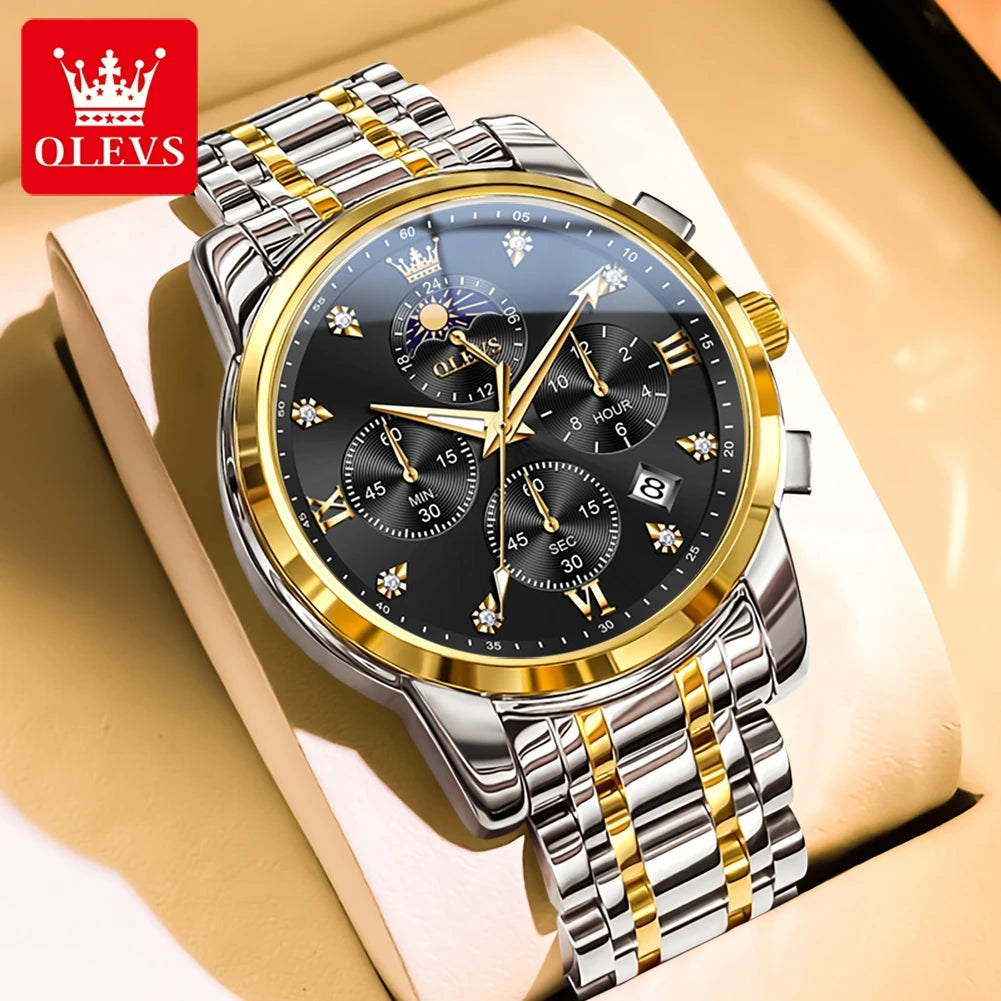 Men’s Stainless Steel Moon Phase Quartz Watch