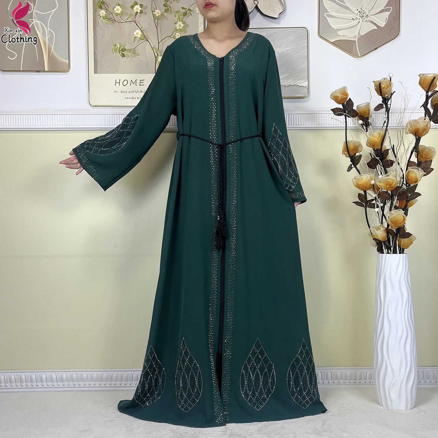 Elegant Women’s Long Sleeve Abaya with Turban