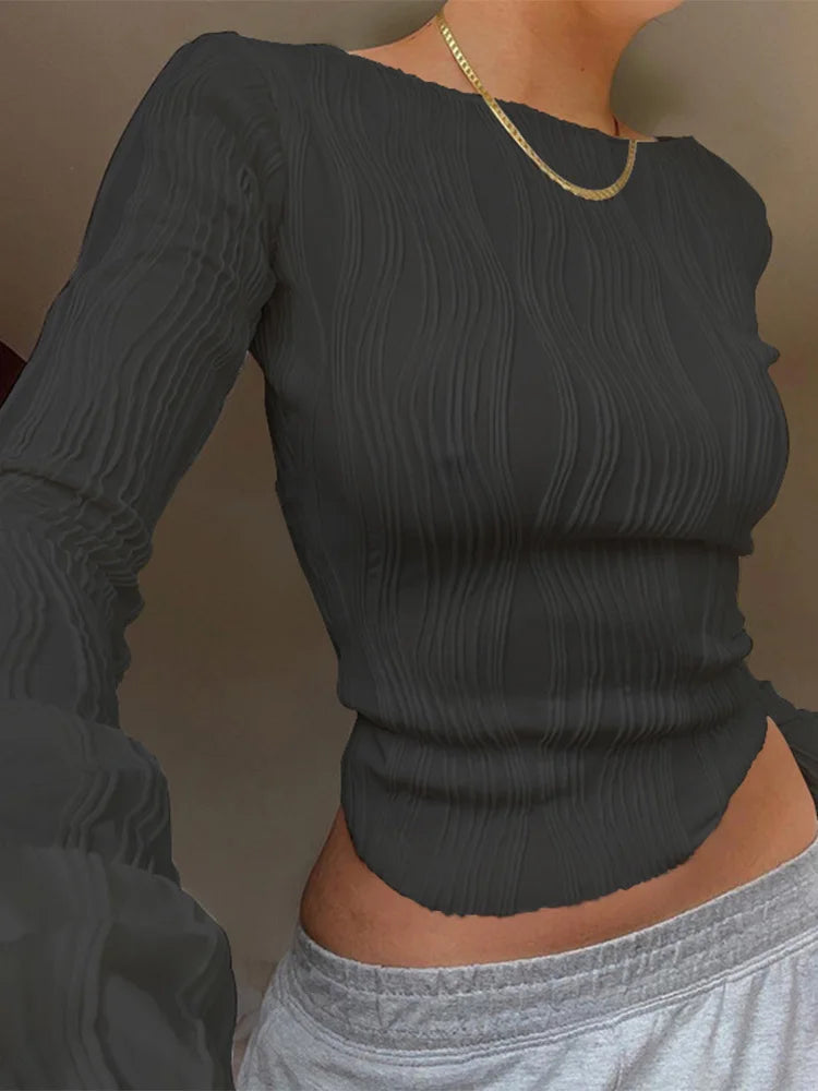 Ruched Long Sleeve Crop Top