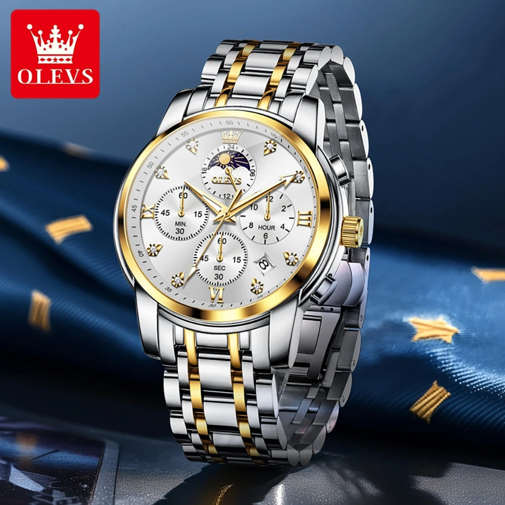 Men’s Stainless Steel Moon Phase Quartz Watch