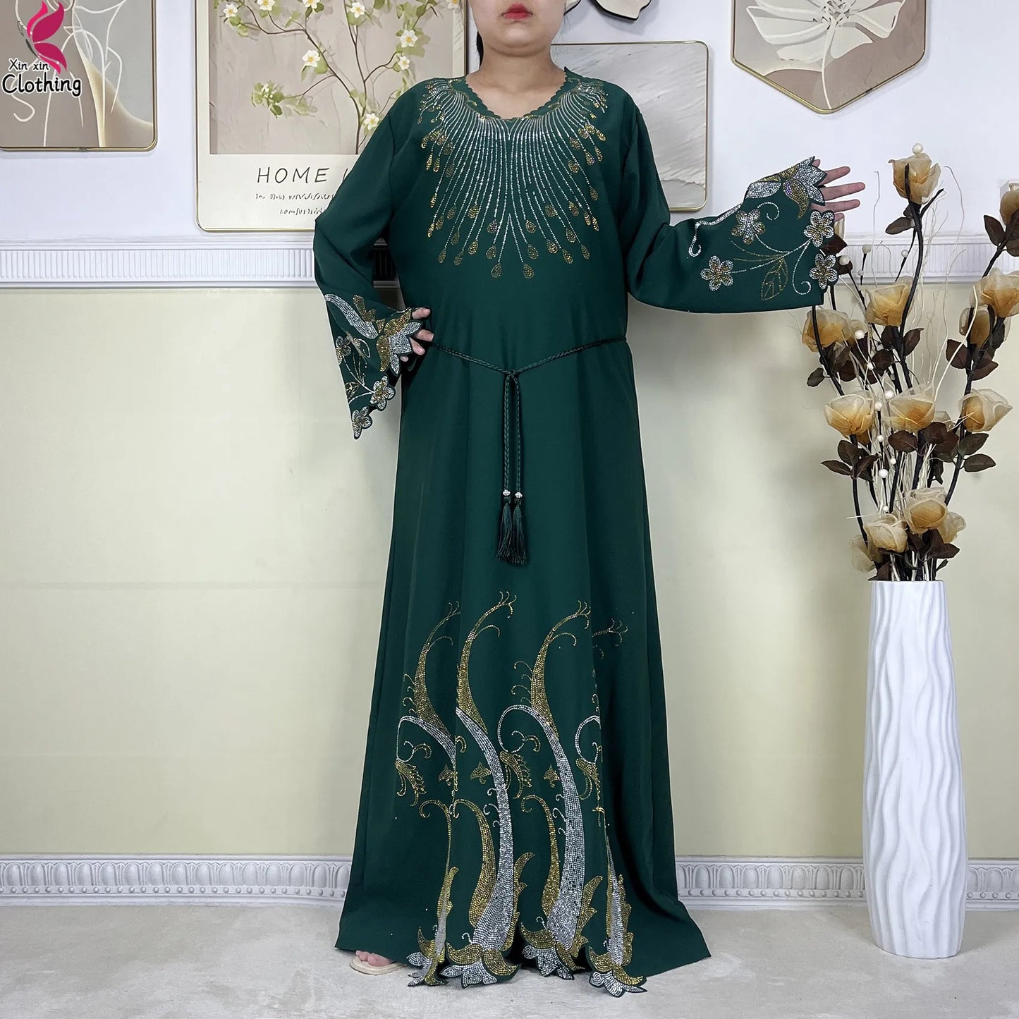 Elegant Women’s Chiffon Diamond Abaya Dress