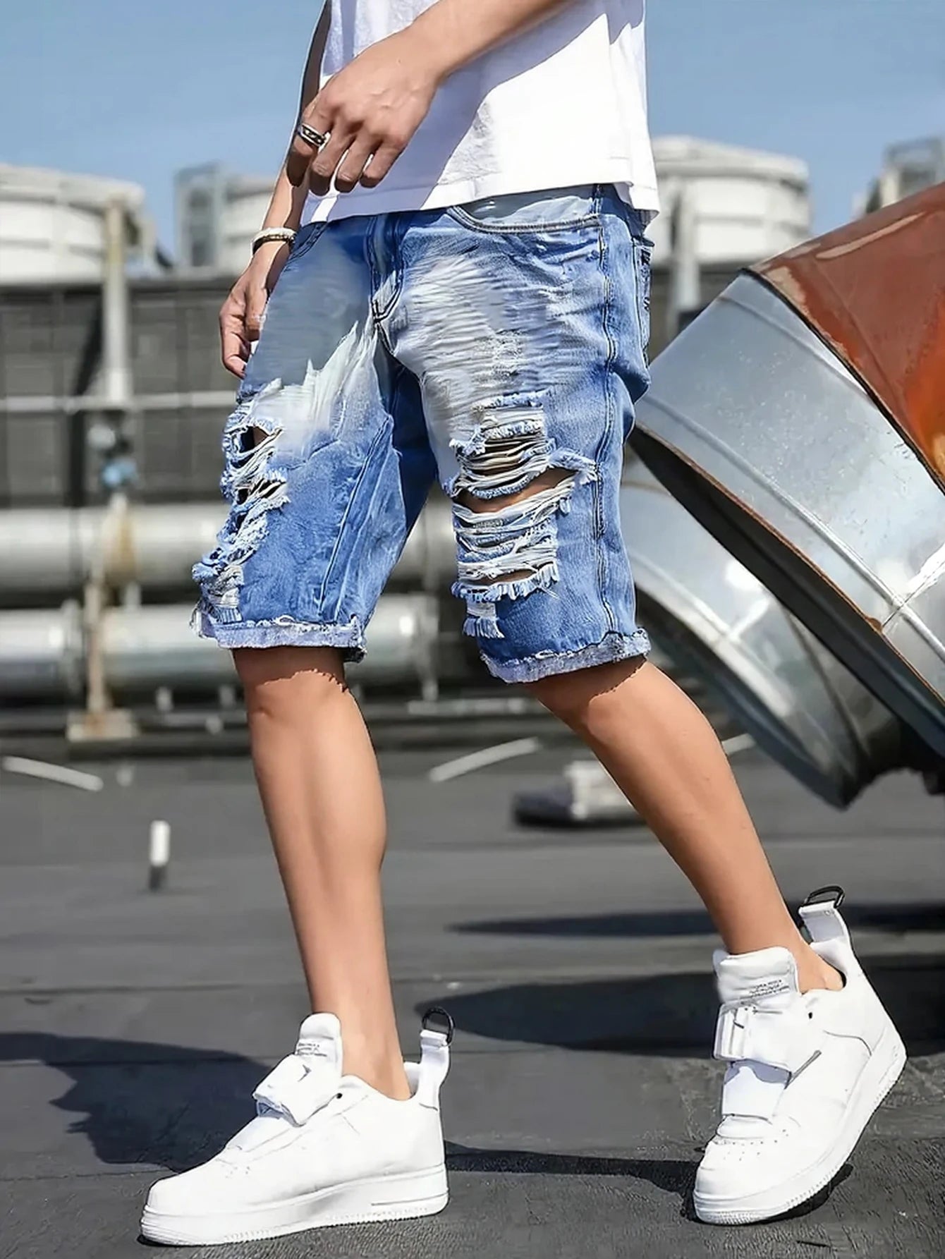 Ripped Denim Shorts