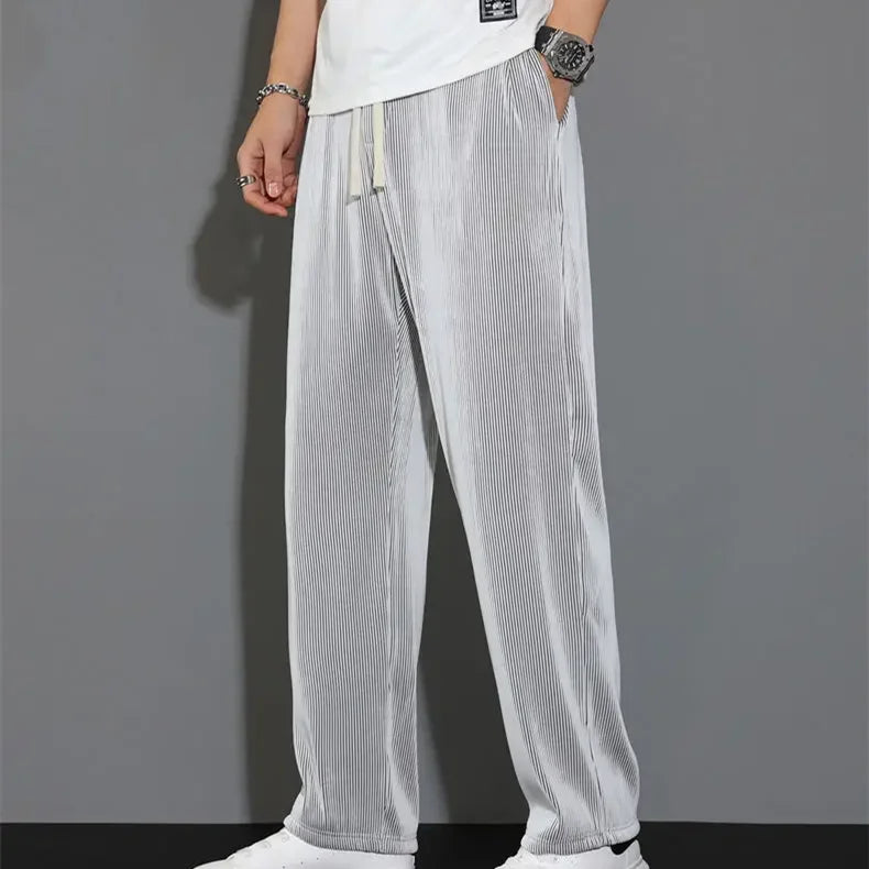 Men’s Summer White Ice Silk Wide-Leg Casual Pants