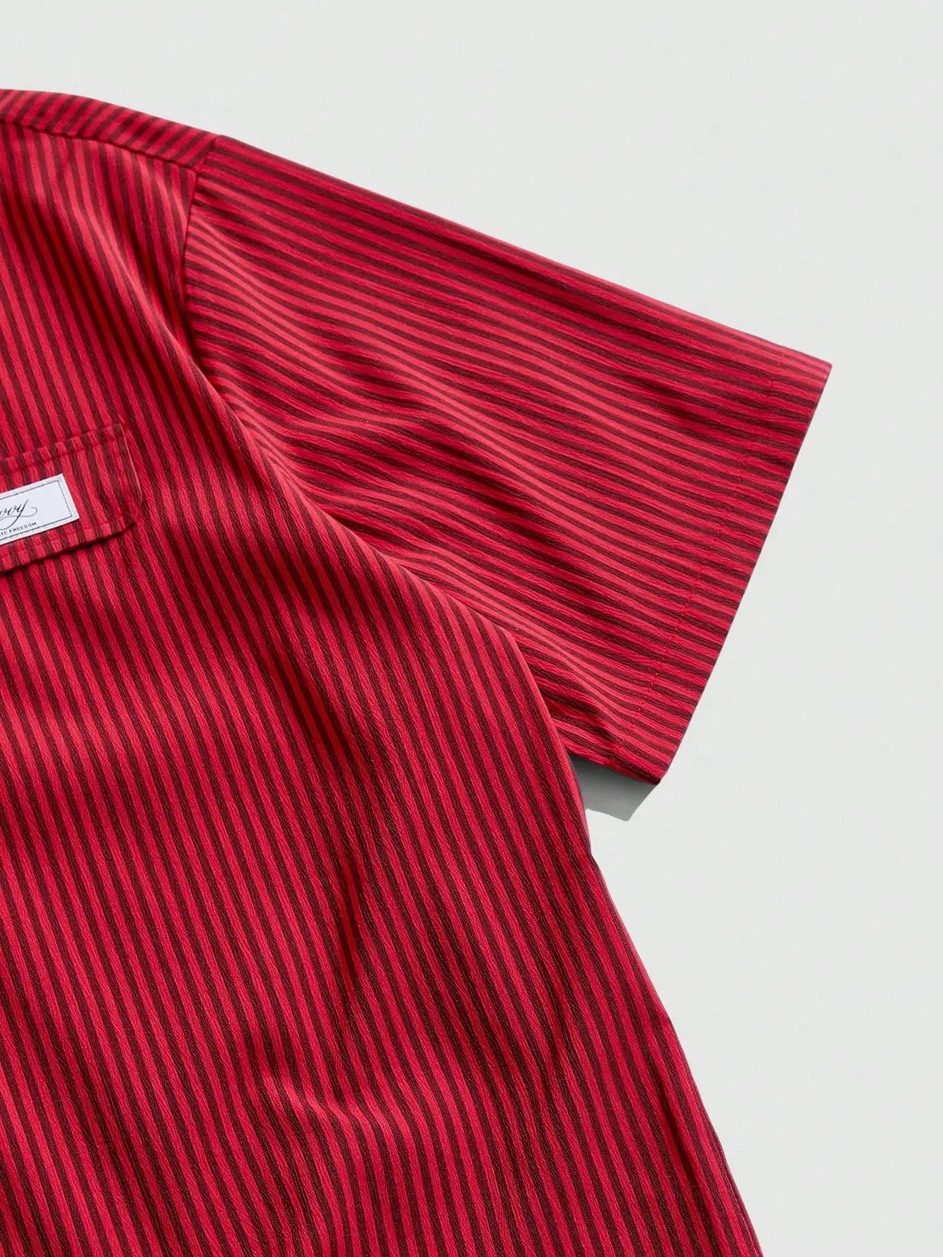 Men's Red Striped Cropped Button Up Shirt