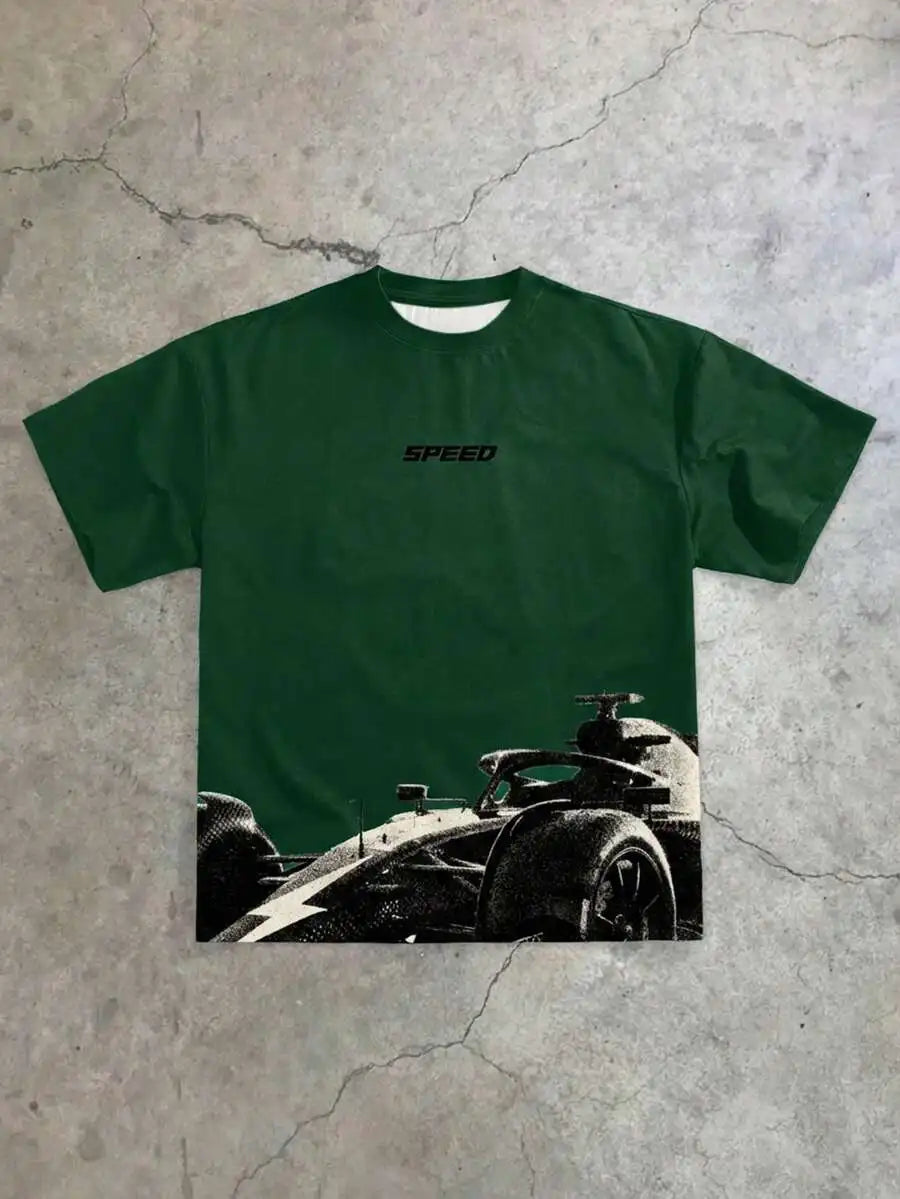 Men Racing Car Print Loose Fit T Shirt
