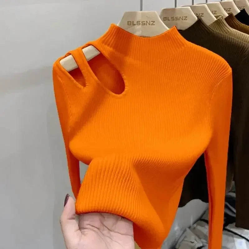 Hollow-Out Turtleneck Sweater