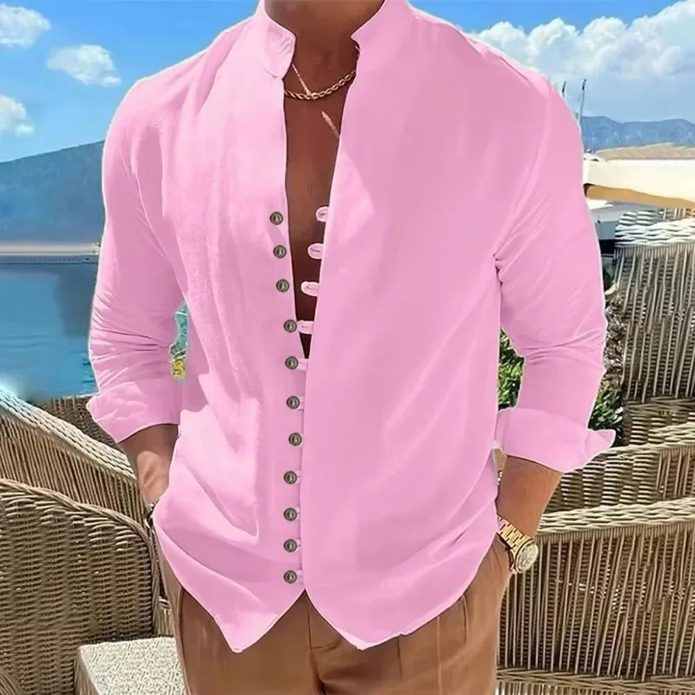 Men Linen Shirt Button Up