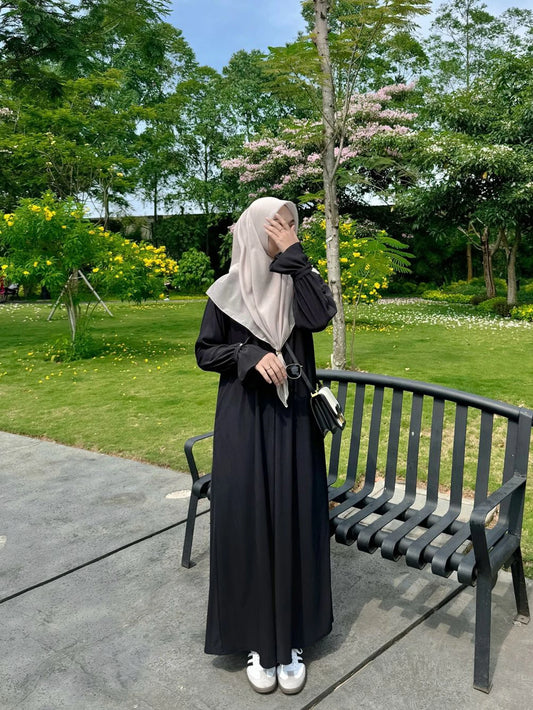 Women's Black Ruffled Long Sleeve Abaya Dress
