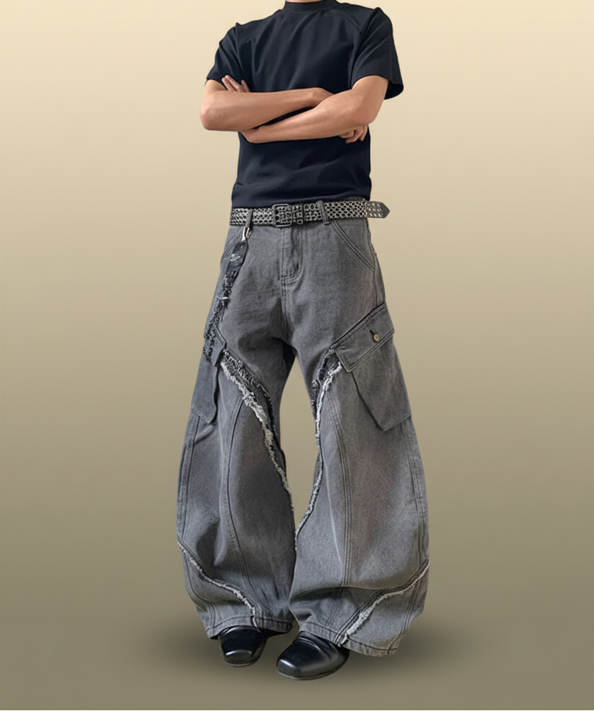 Men's Korean Vintage Spliced Jeans.