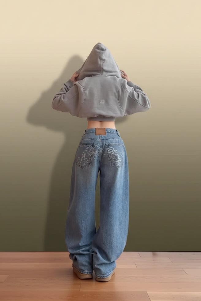 Women's Gradient Blue Wide Leg Y2K Jeans