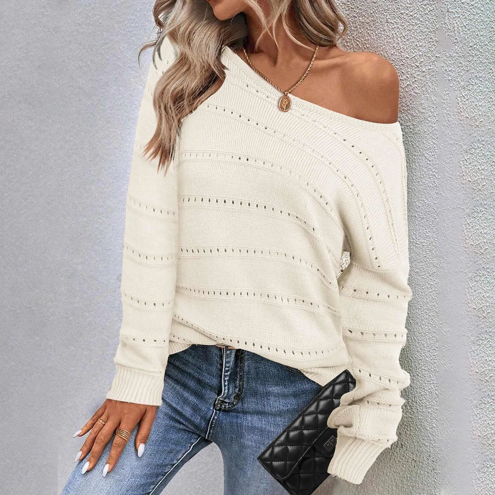 Off-Shoulder Hollow Sweater
