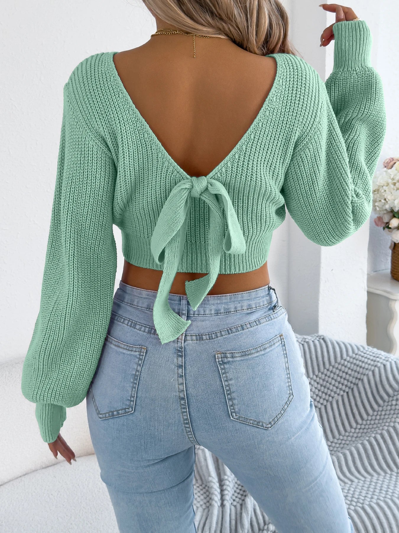 Backless Bow Tie Sweater