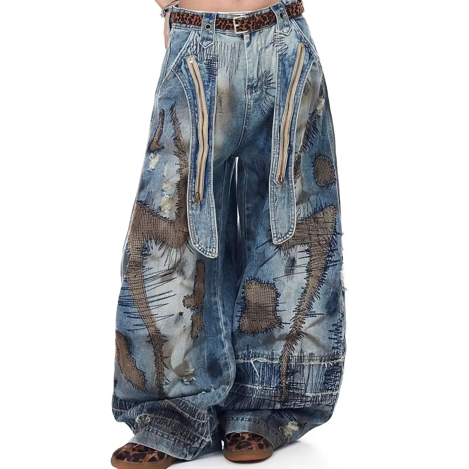 Women's Embroidered Wide Leg Y2K Jeans