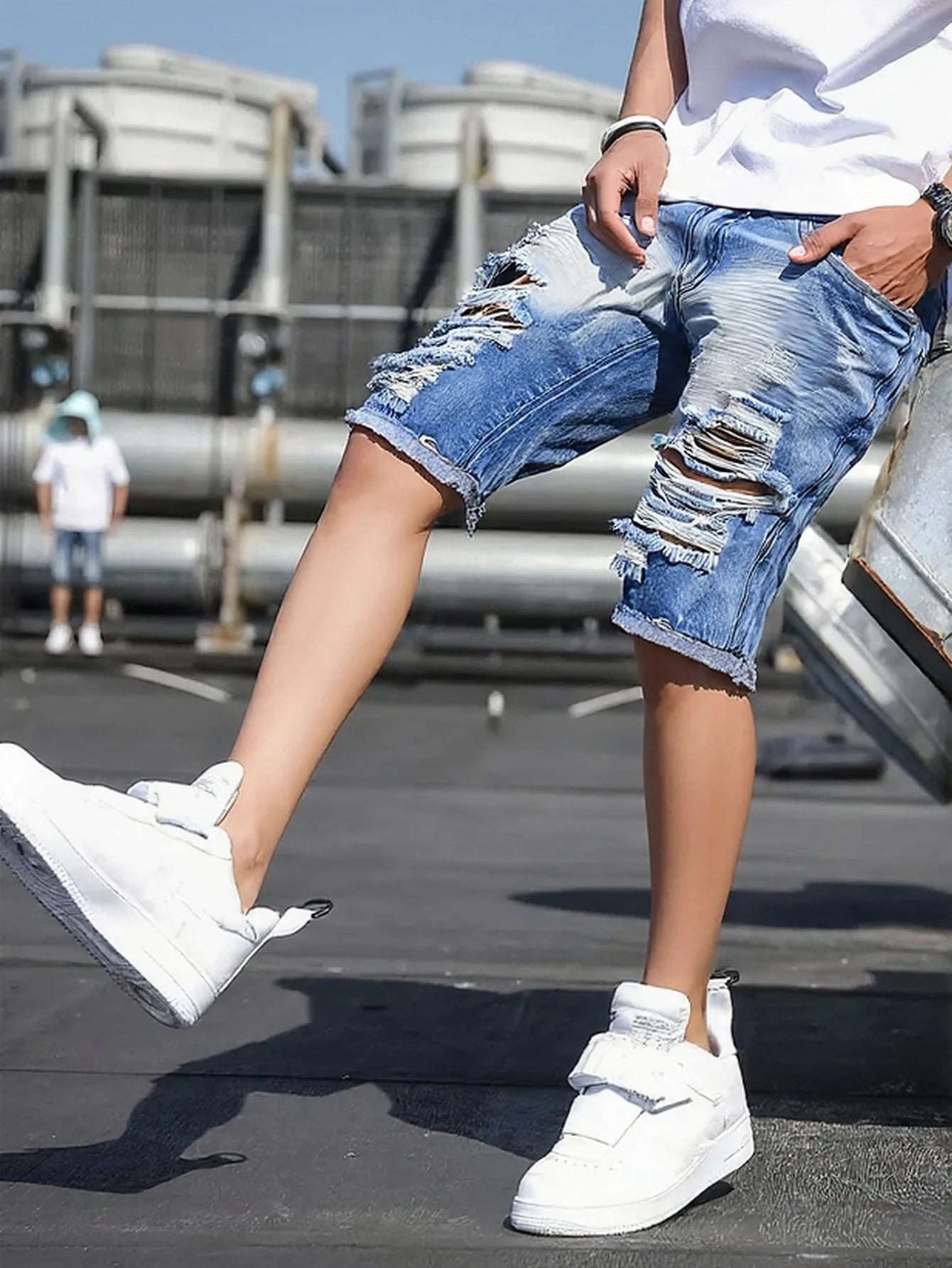 Ripped Denim Shorts